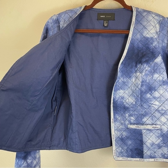 Mango‎ Quilted Beaded Long Sleeve Short Jacket Blue Size Large - Picture 6 of 8